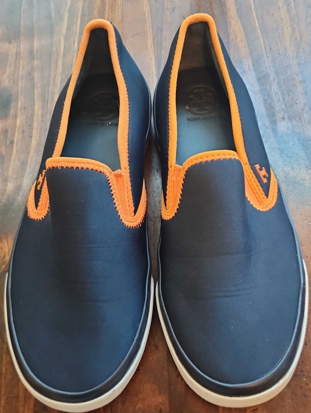 Tory Burch Navy Blue Orange Neoprene Slip On Shoe Women’s Sz 7 - Picture 2 of 5
